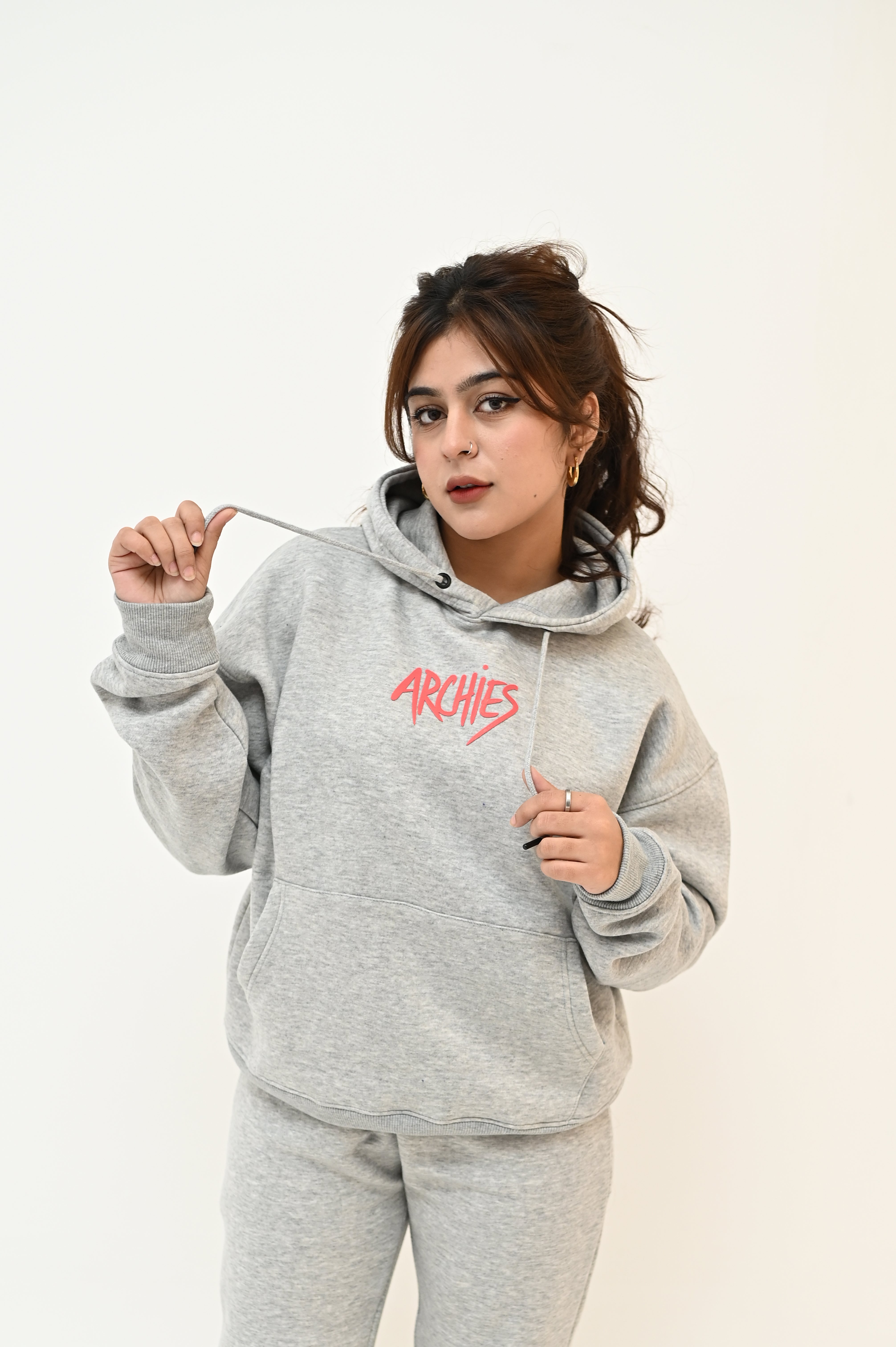 Grey Pullover Hoodie For Women