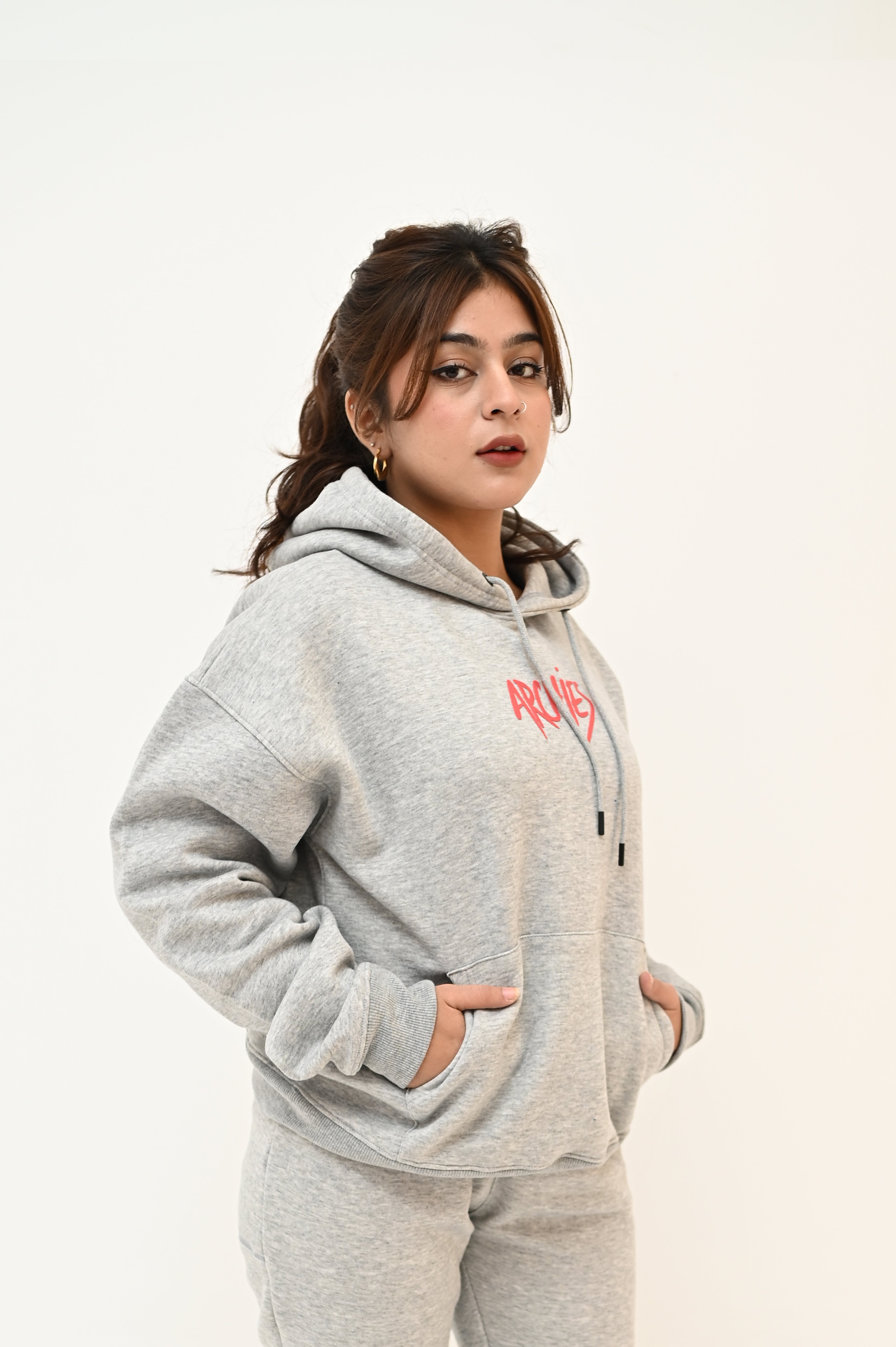Grey Pullover Hoodie For Women