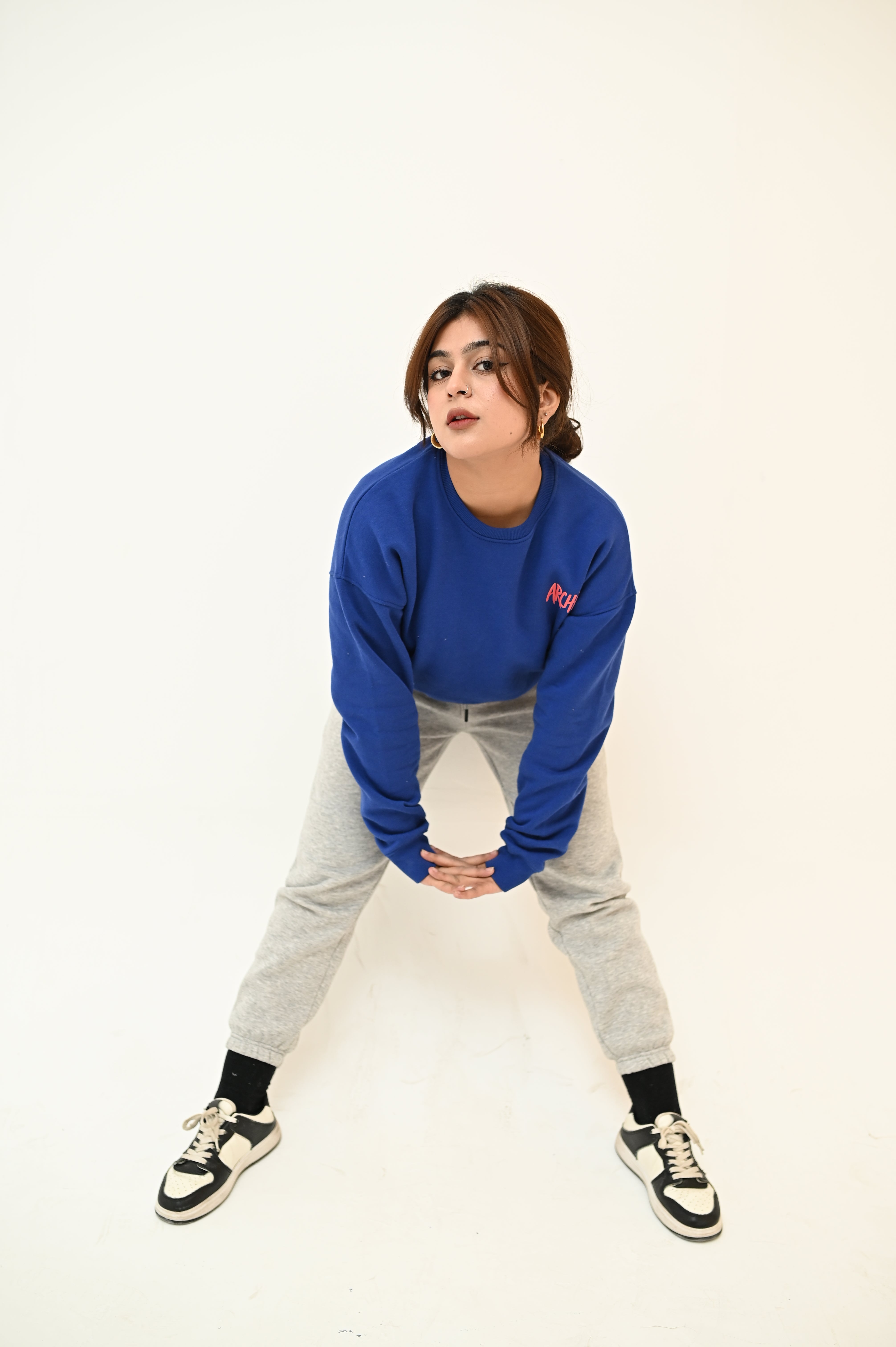 Royal Blue Sweatshirt and Grey Trouser Winter Suit For Women