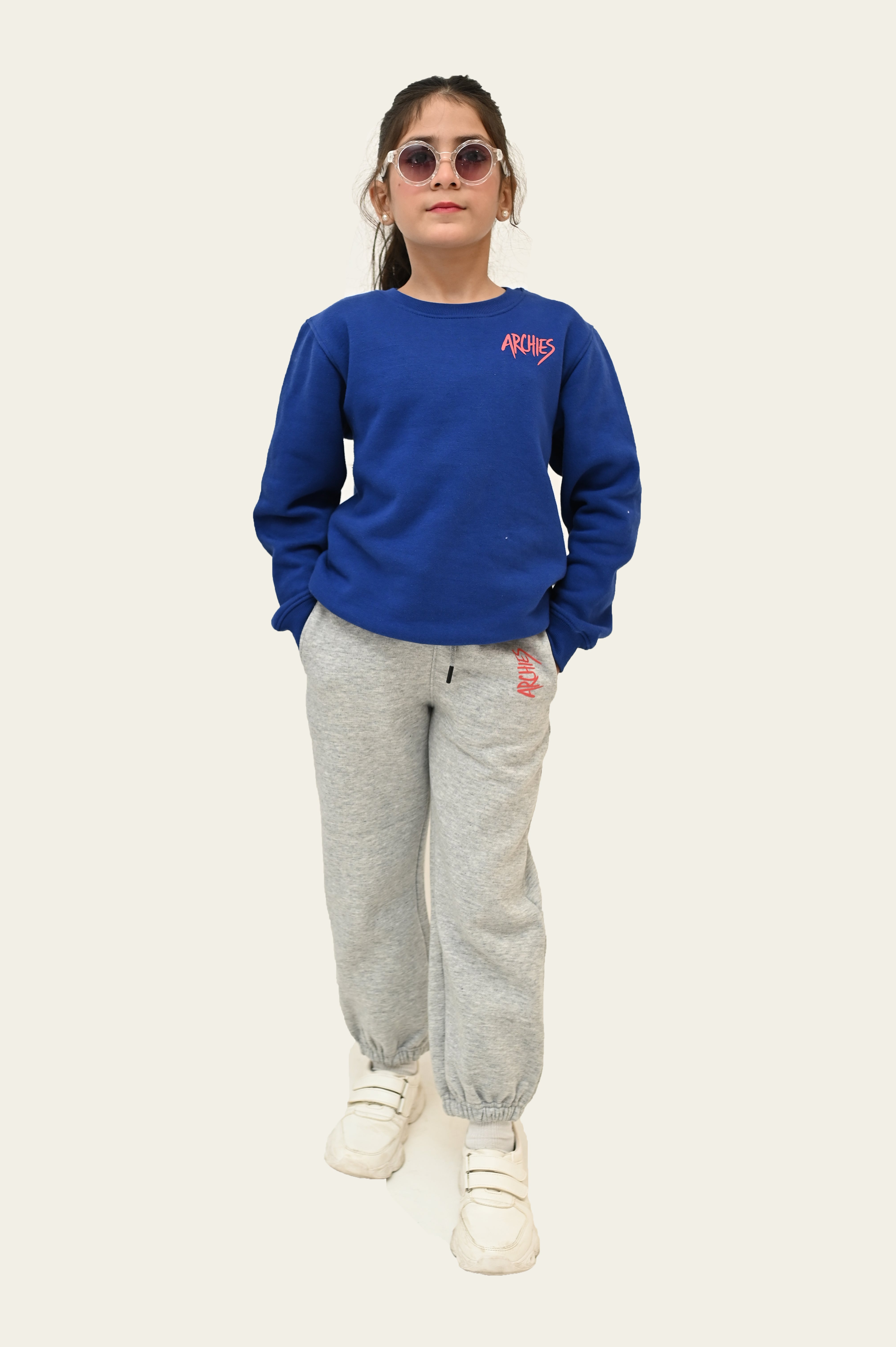 Royal Blue Sweatshirt and Grey Trouser Winter Suit For Kid Girls